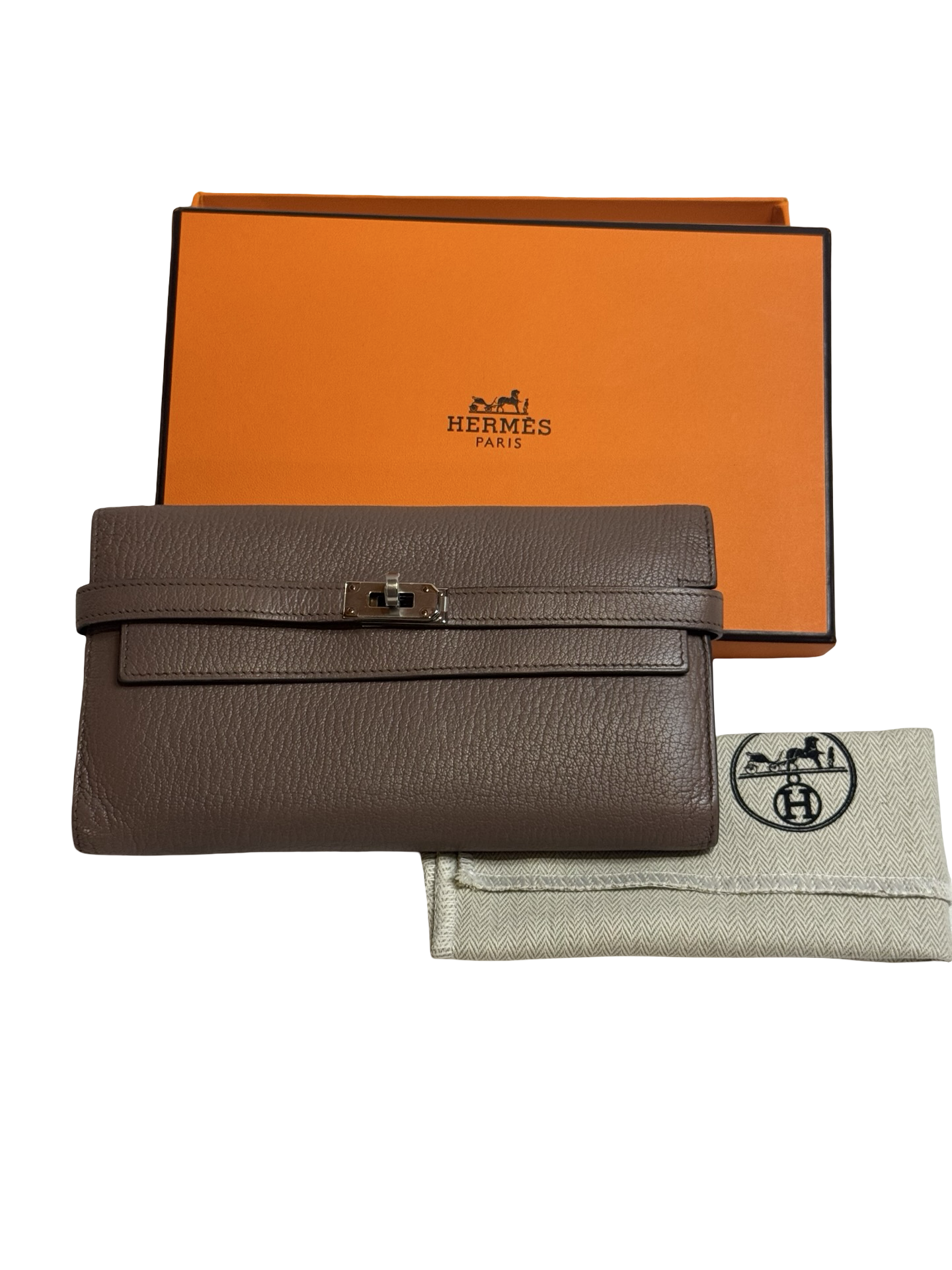 Hermès Kelly Classic Wallet, Elephant Gray Chèvre, Palladium