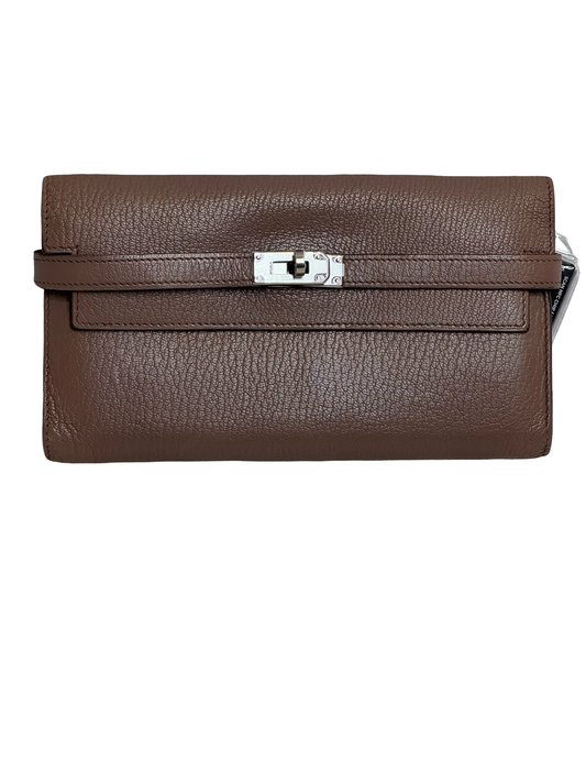 Hermès Kelly Classic Wallet, Elephant Gray Chèvre, Palladium