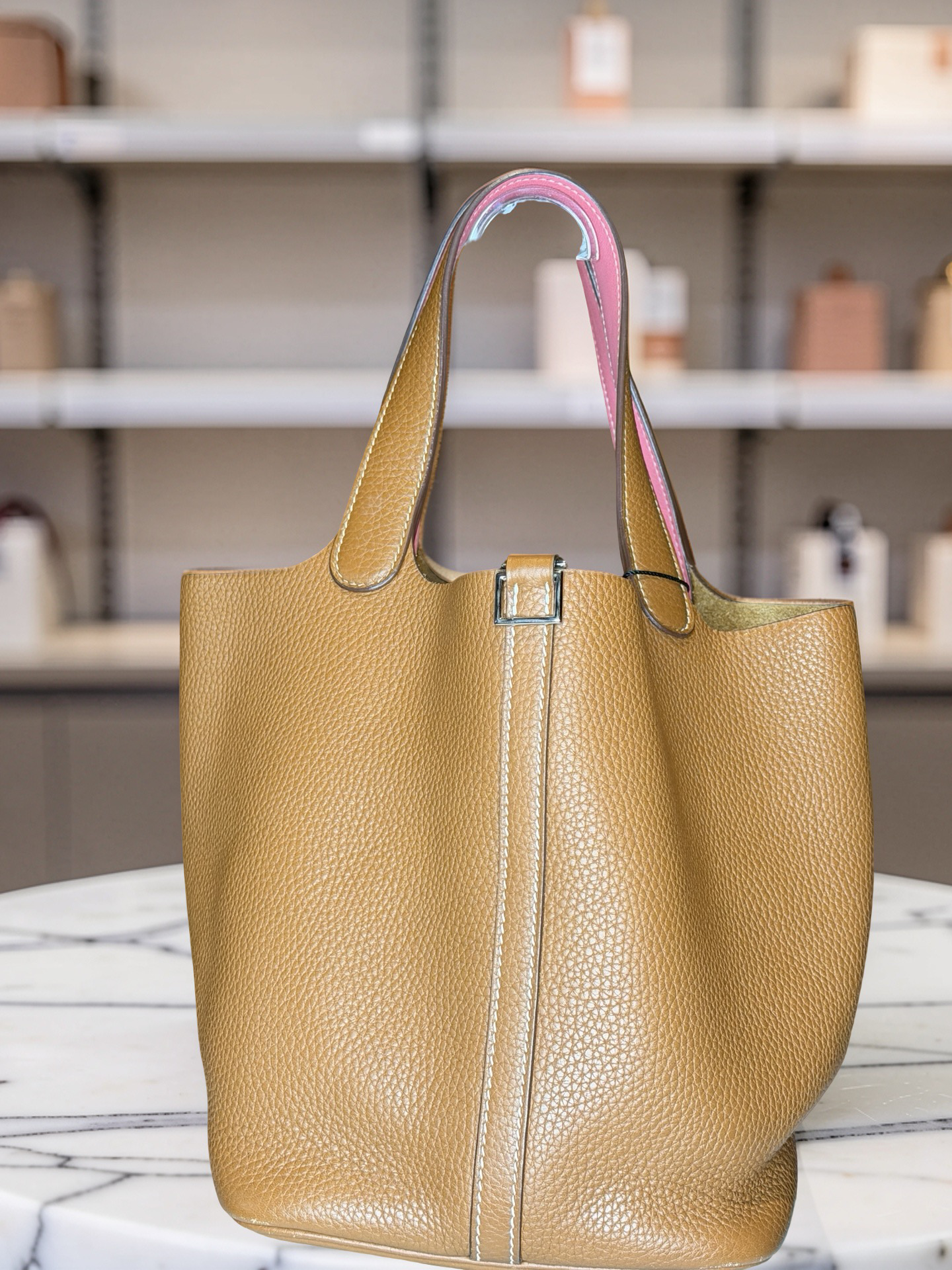 Hermès Picotin Lock Éclat 22 — Gold Clemence with Pink Swift, Palladium Hardware, 2018