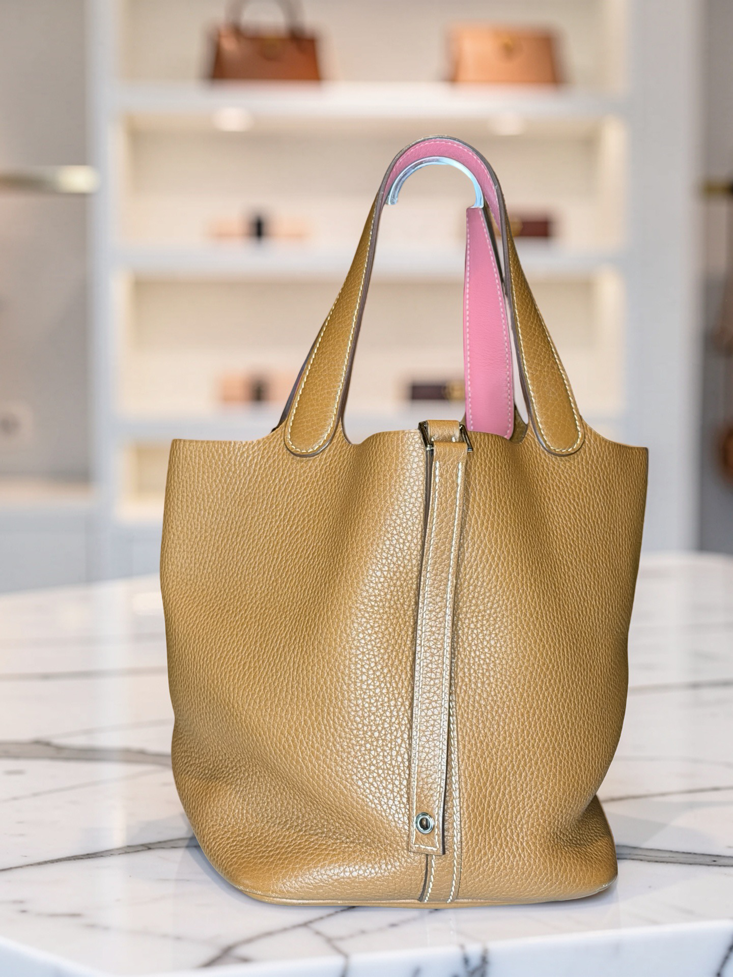 Hermès Picotin Lock Éclat 22 — Gold Clemence with Pink Swift, Palladium Hardware, 2018