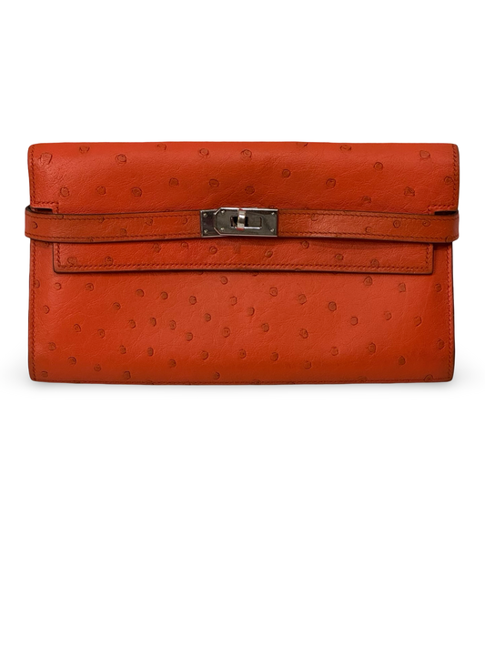 Hermès Kelly Classic Wallet — Ostrich, Tangerine, Palladium