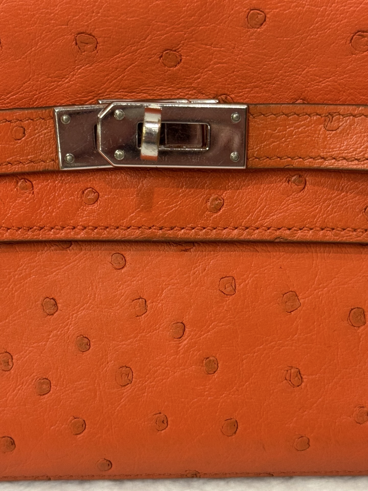 Hermès Kelly Classic Wallet — Ostrich, Tangerine, Palladium