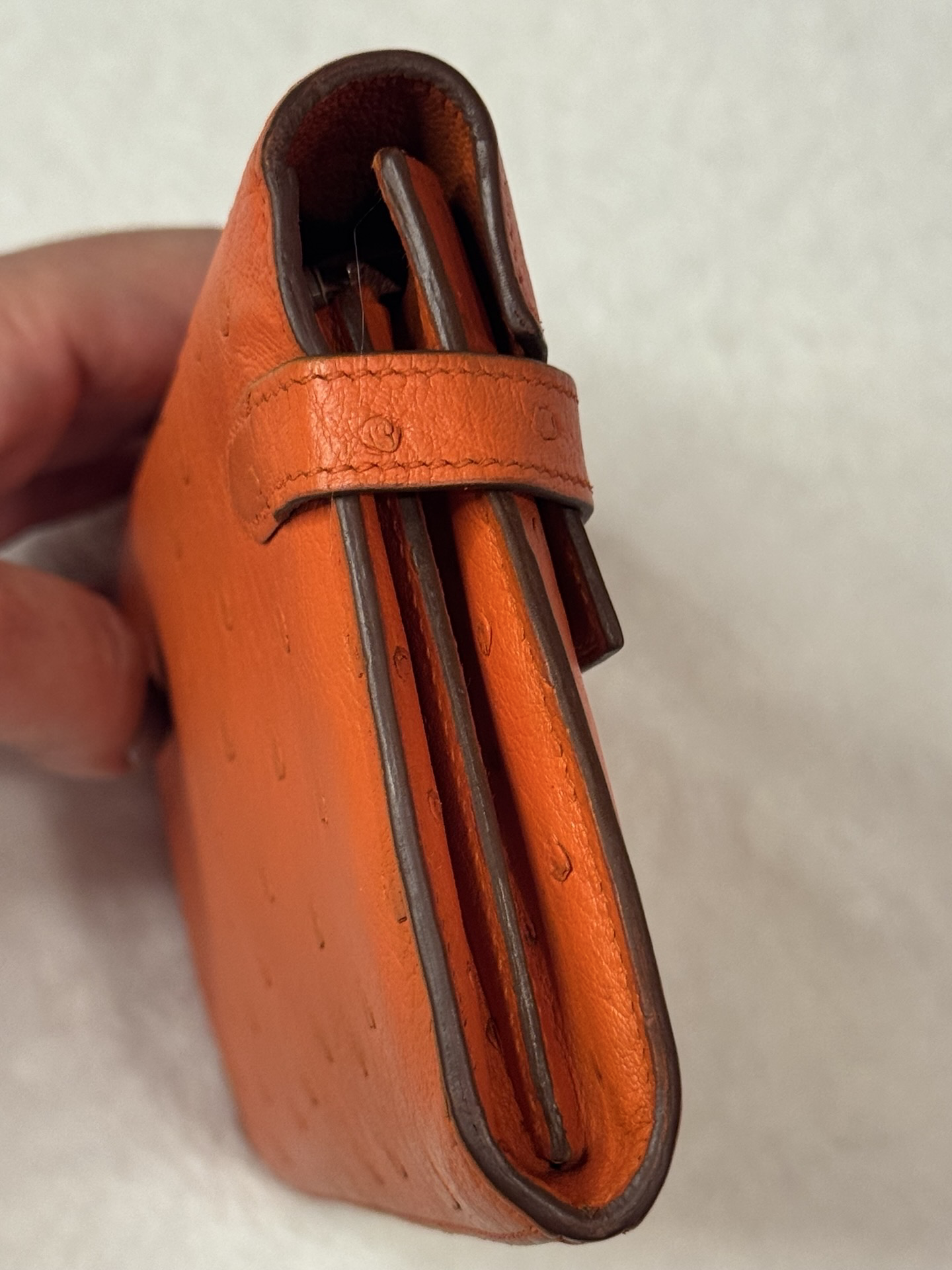 Hermès Kelly Classic Wallet — Ostrich, Tangerine, Palladium