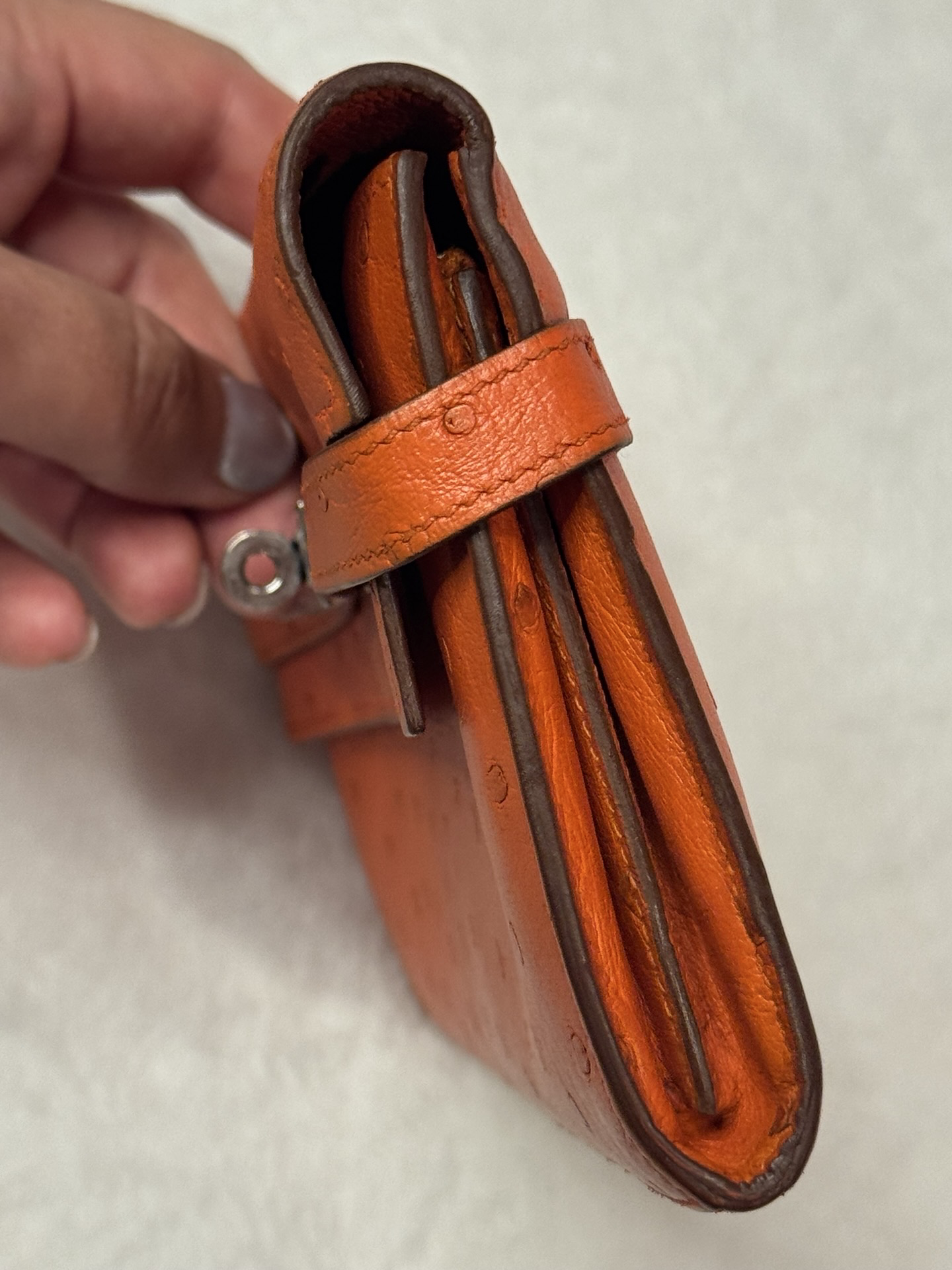 Hermès Kelly Classic Wallet — Ostrich, Tangerine, Palladium