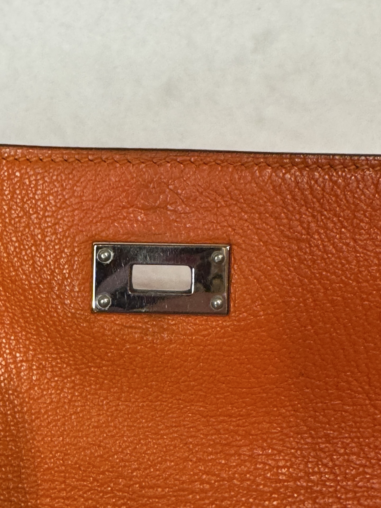 Hermès Kelly Classic Wallet — Ostrich, Tangerine, Palladium