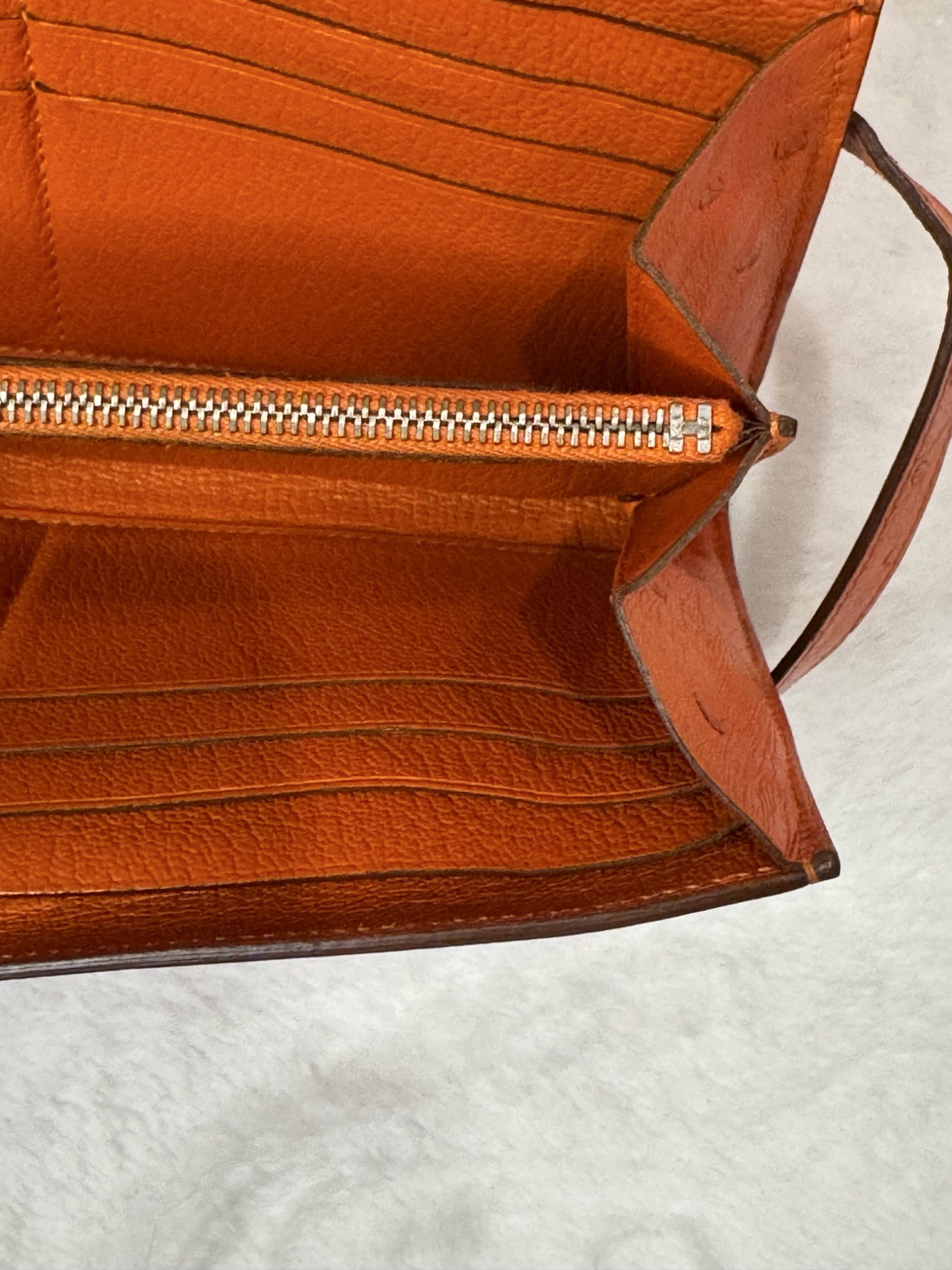 Hermès Kelly Classic Wallet — Ostrich, Tangerine, Palladium