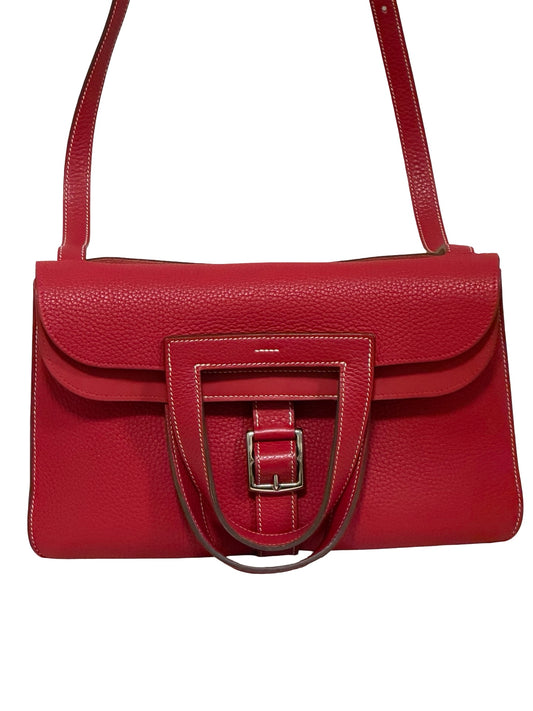 Hermès Halzan 31, Rouge Casaque Clemence with Palladium Hardware