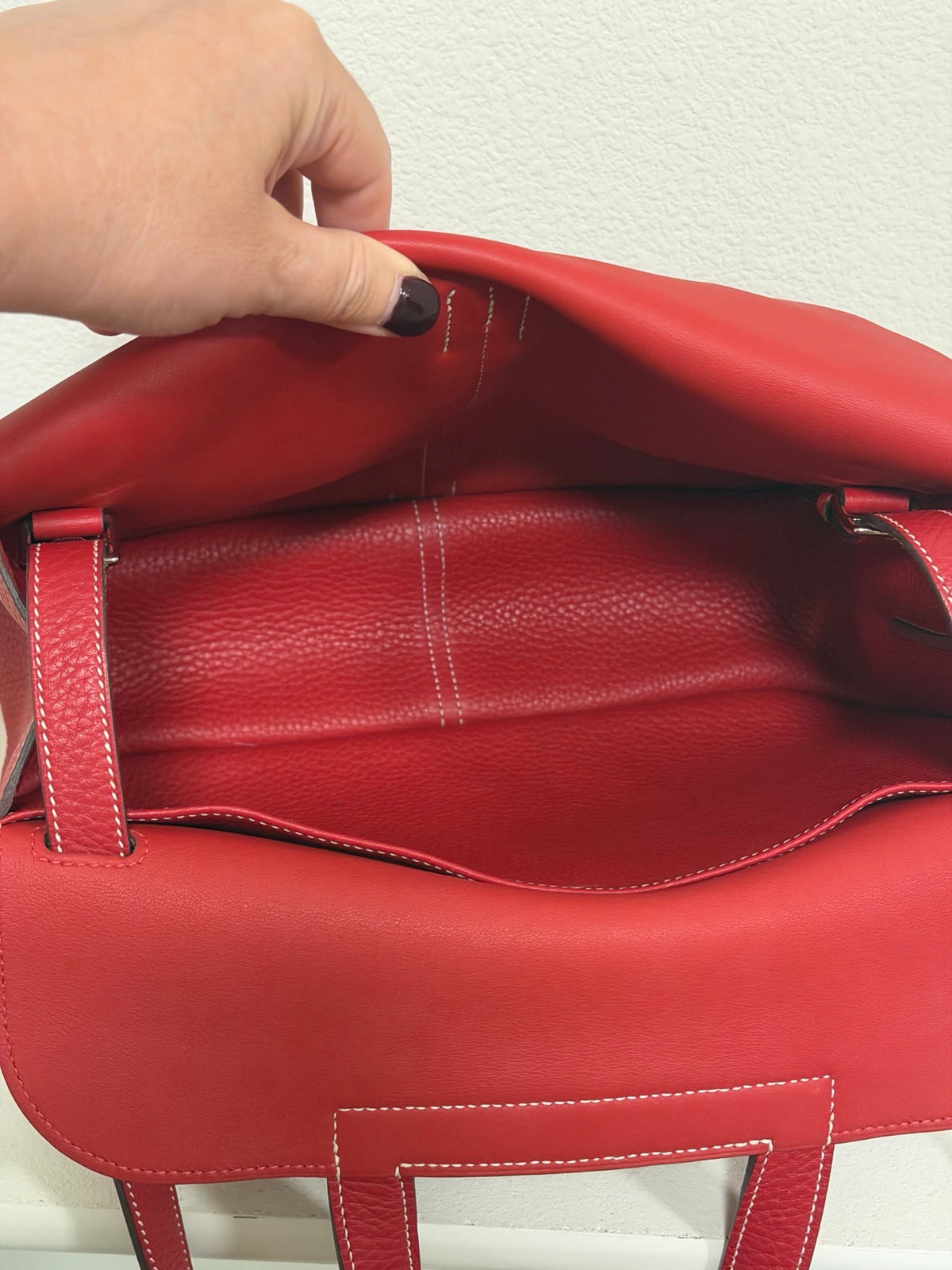 Hermès Halzan 31, Rouge Casaque Clemence with Palladium Hardware