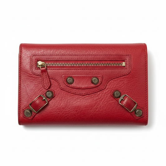 Balenciaga Money Wallet in rouge lambskin, clean product shot