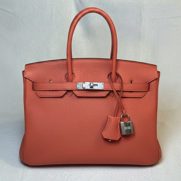 Hermès Birkin 35 Rouge Pivoine Togo leather with palladium hardware, clean product shot