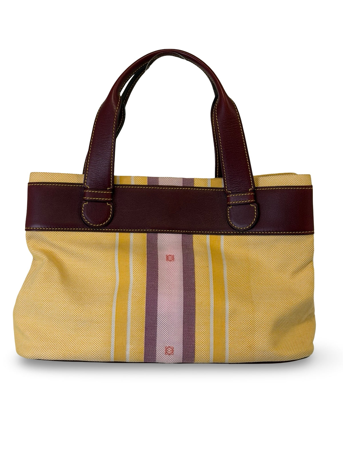 Loewe Vintage Striped Canvas Tote, Yellow with Bordeaux Leather Trim