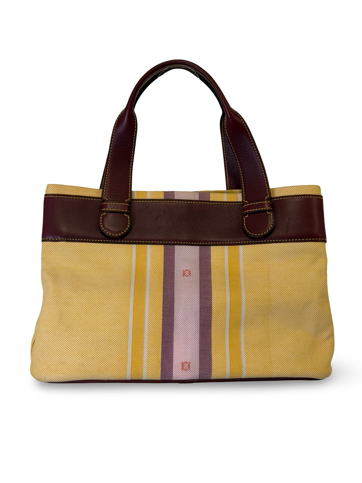 Loewe Vintage Striped Canvas Tote, Yellow with Bordeaux Leather Trim