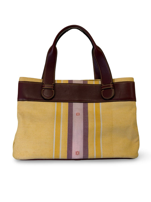 Loewe Vintage Striped Canvas Tote, Yellow with Bordeaux Leather Trim