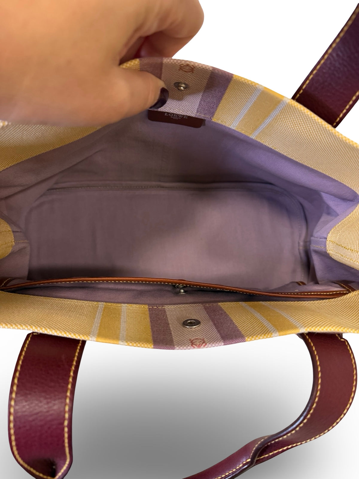 Loewe Vintage Striped Canvas Tote, Yellow with Bordeaux Leather Trim
