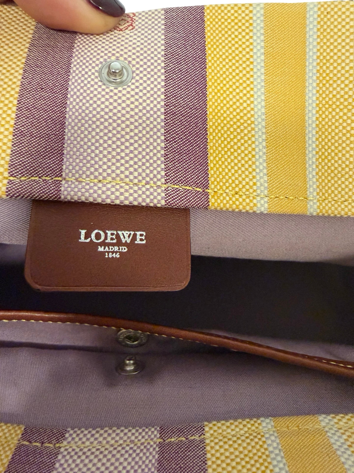 Loewe Vintage Striped Canvas Tote, Yellow with Bordeaux Leather Trim