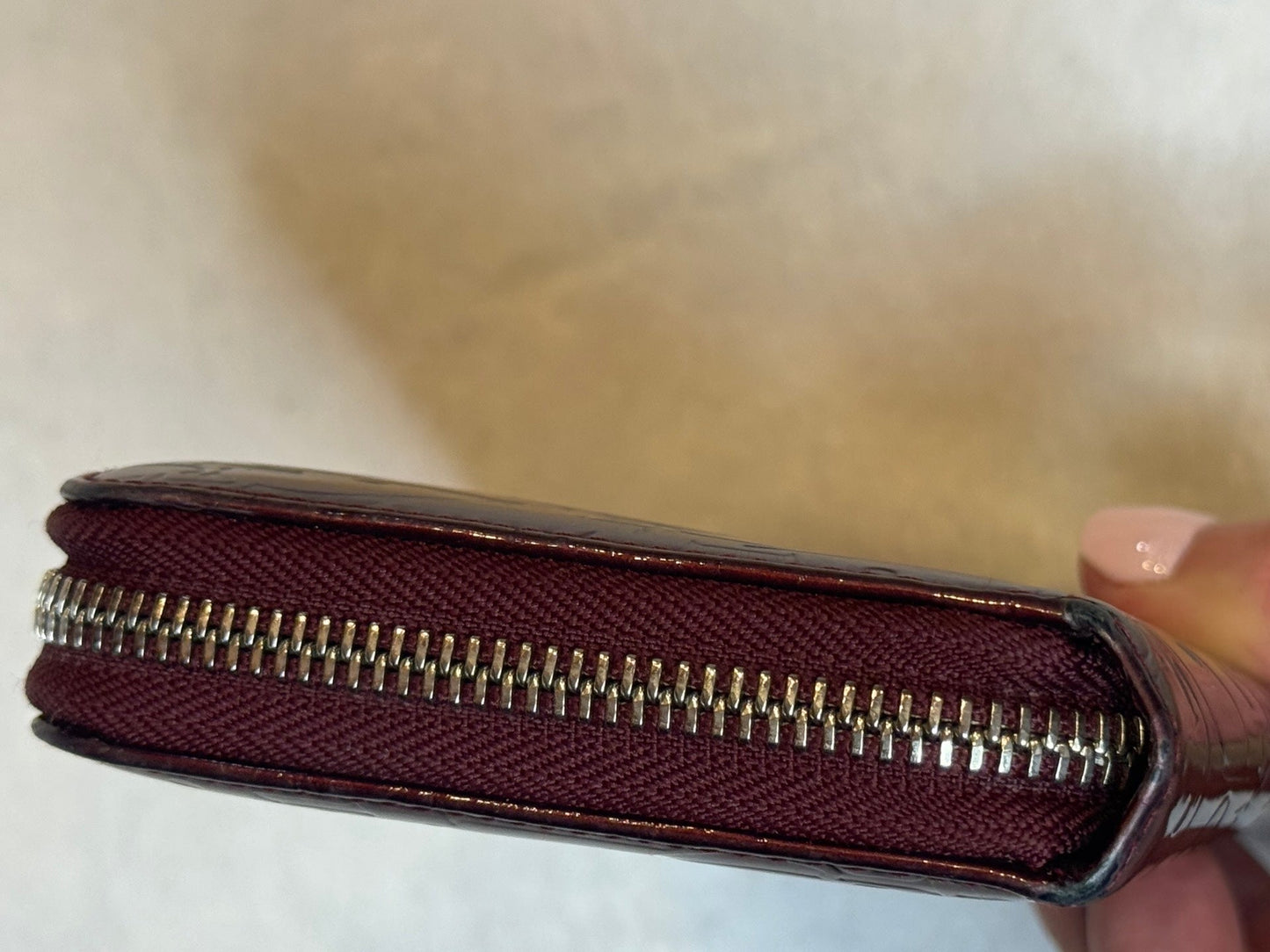 Christian Dior Oblique Zippy Wallet – Burgundy Patent Leather (Pre-Owned)