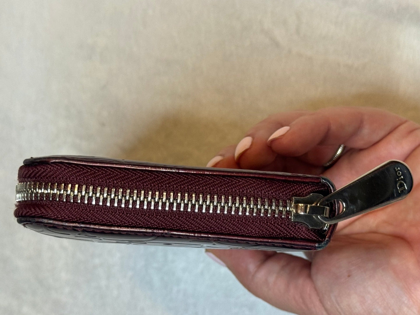 Christian Dior Oblique Zippy Wallet – Burgundy Patent Leather (Pre-Owned)
