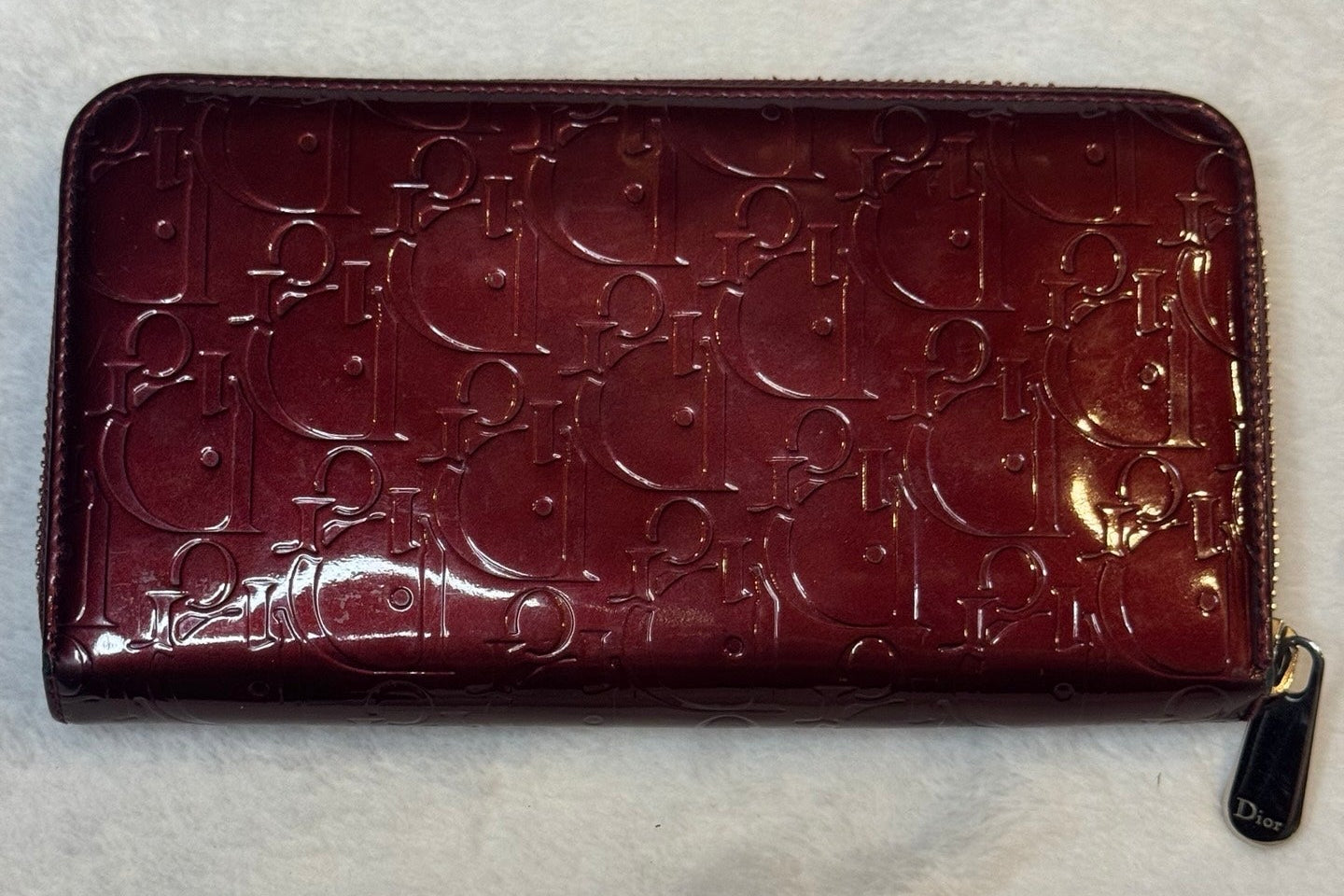 Christian Dior Oblique Zippy Wallet – Burgundy Patent Leather (Pre-Owned)