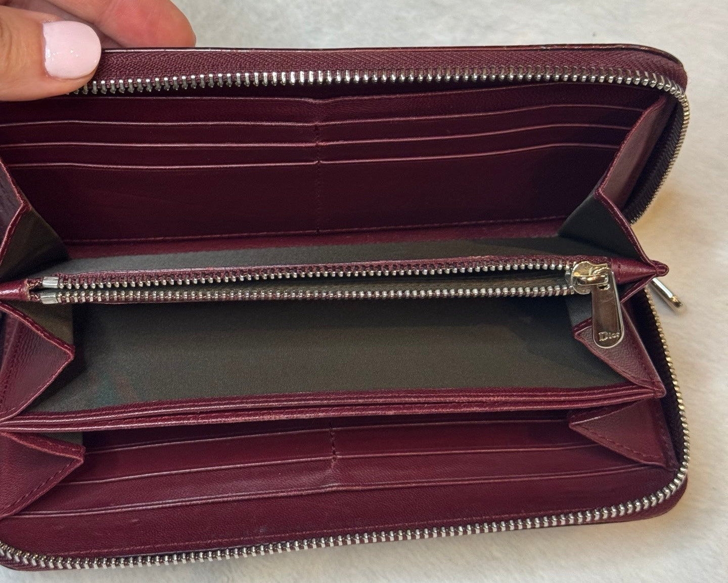 Christian Dior Oblique Zippy Wallet – Burgundy Patent Leather (Pre-Owned)