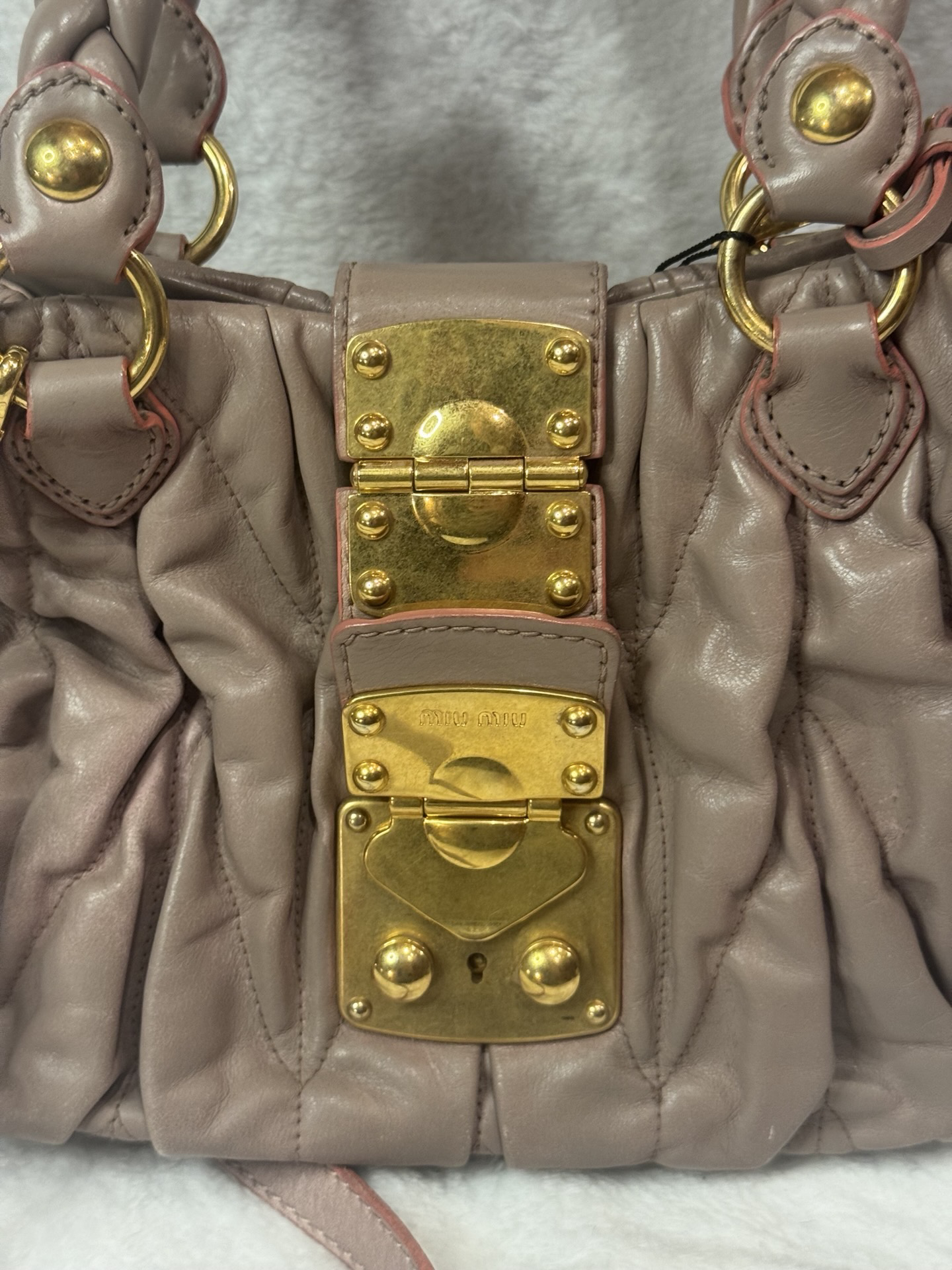 Miu Miu Matelassé Lux Satchel — Cammeo, Braided Handles