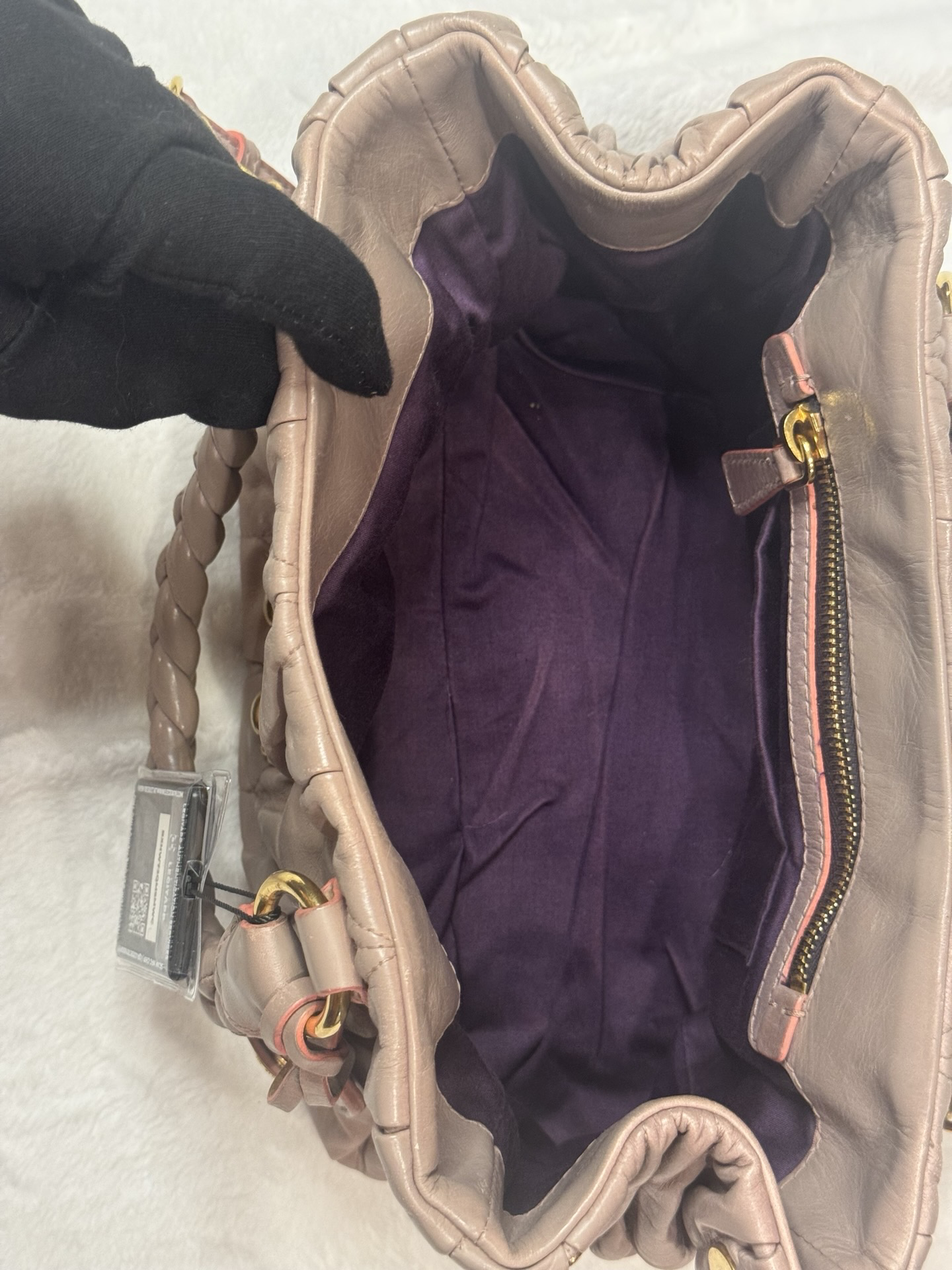Miu Miu Matelassé Lux Satchel — Cammeo, Braided Handles