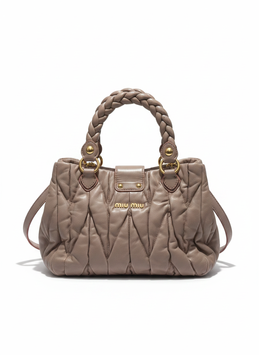Miu Miu Matelassé Lux Satchel — Cammeo, Braided Handles