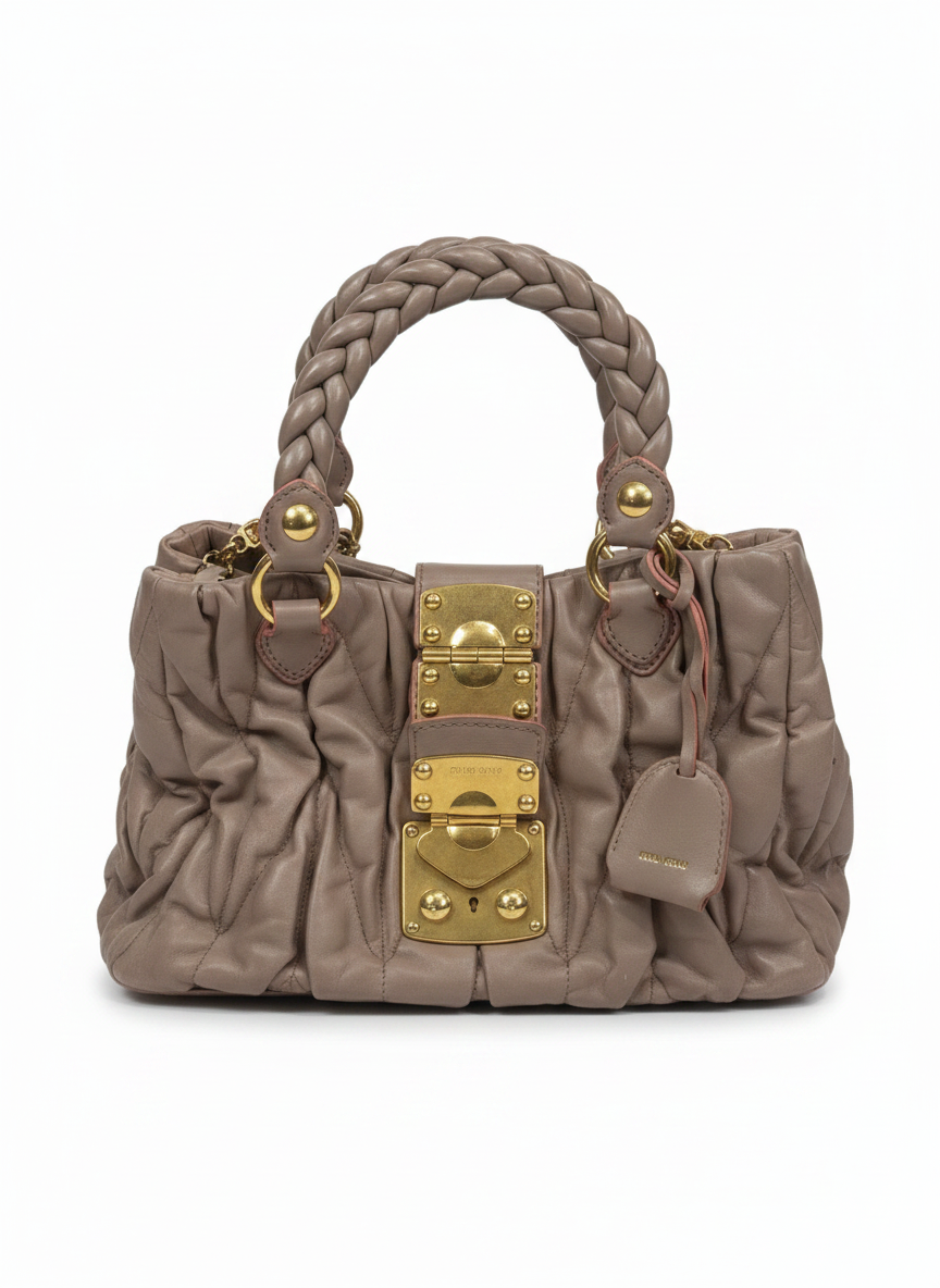 Miu Miu Matelassé Lux Satchel — Cammeo, Braided Handles