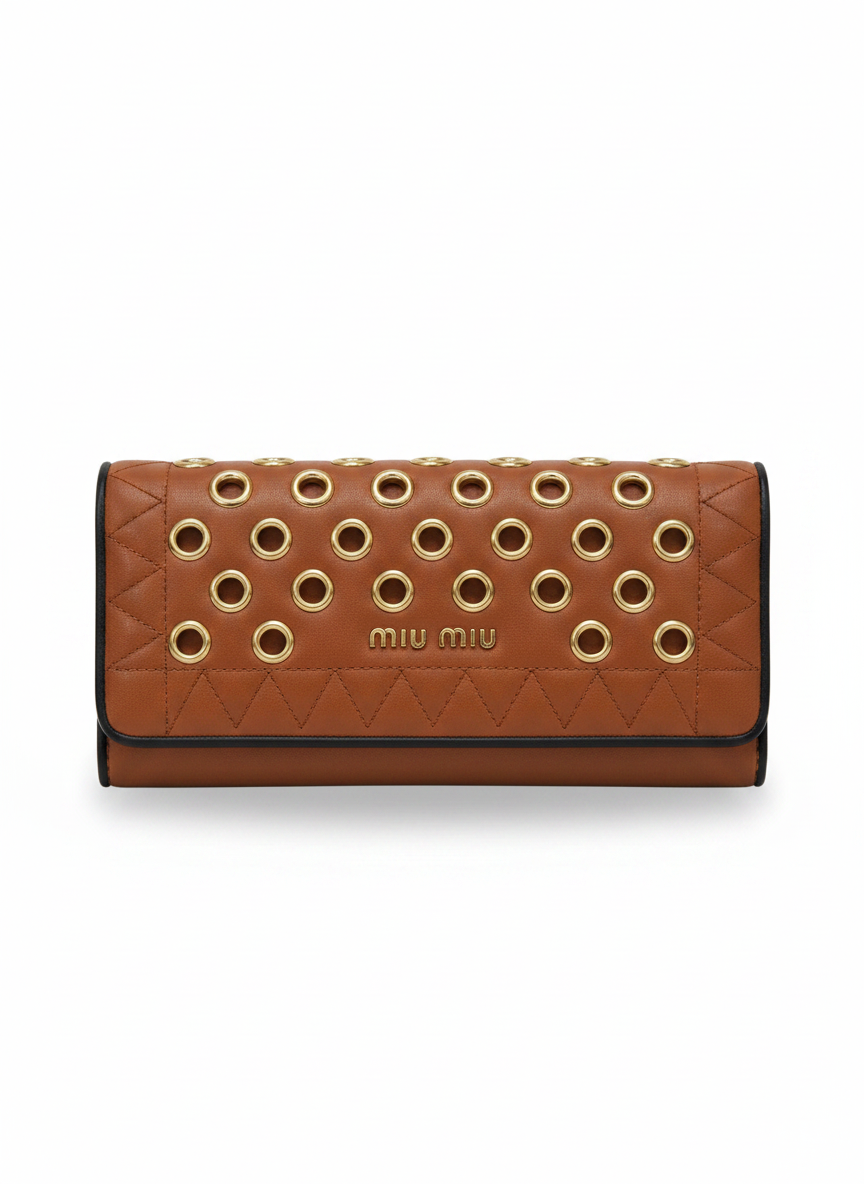 Miu Miu Grommet Continental Wallet — Cognac & Gold