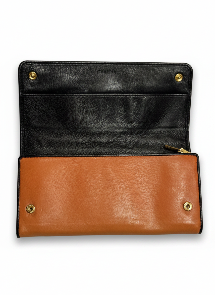 Miu Miu Grommet Continental Wallet — Cognac & Gold