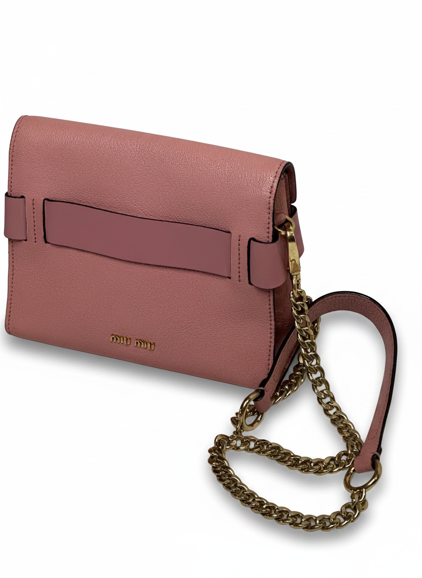 Miu Miu Madras Leather Flap Crossbody — Dusty Rose
