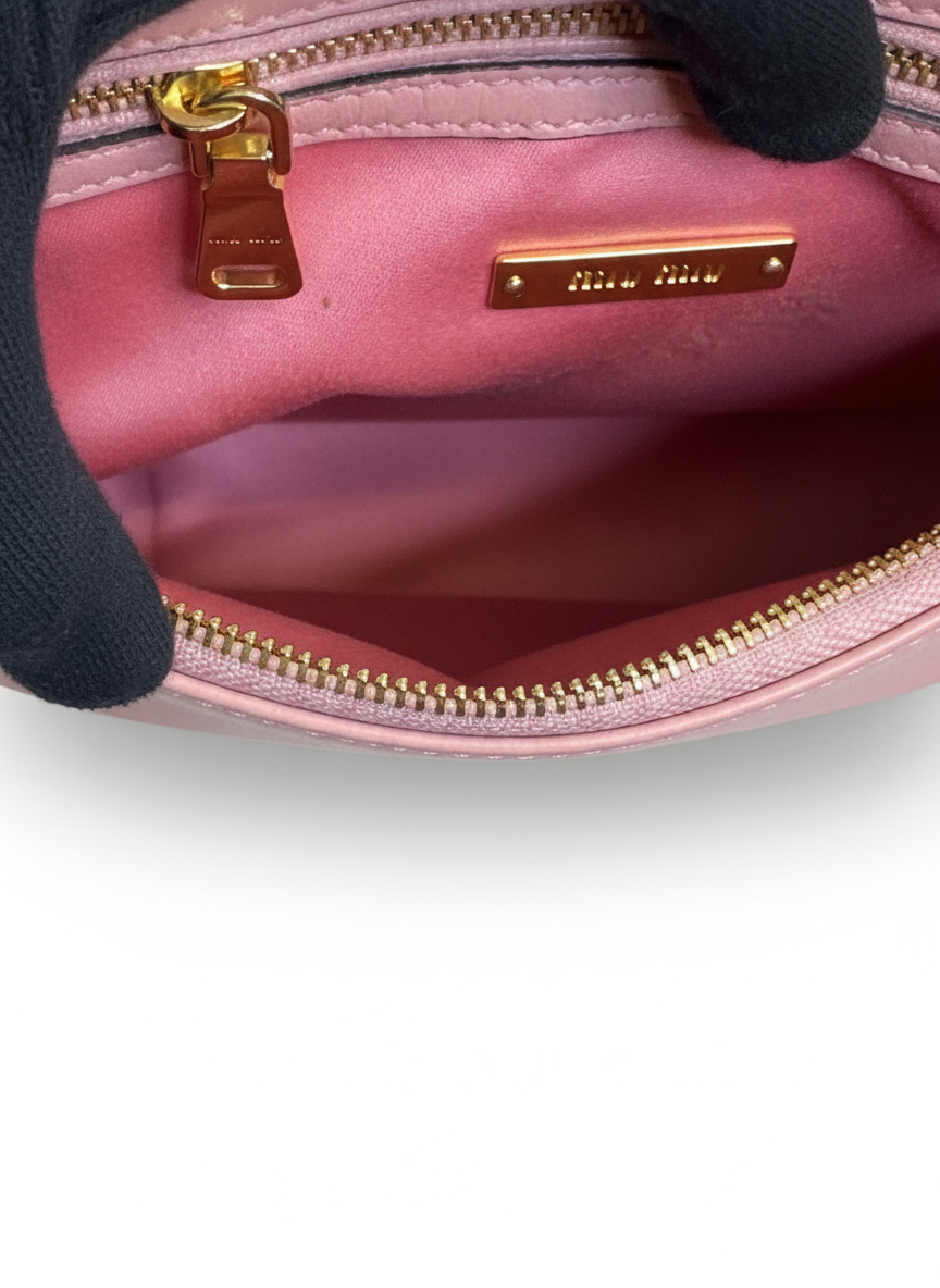 Miu Miu Madras Leather Flap Crossbody — Dusty Rose