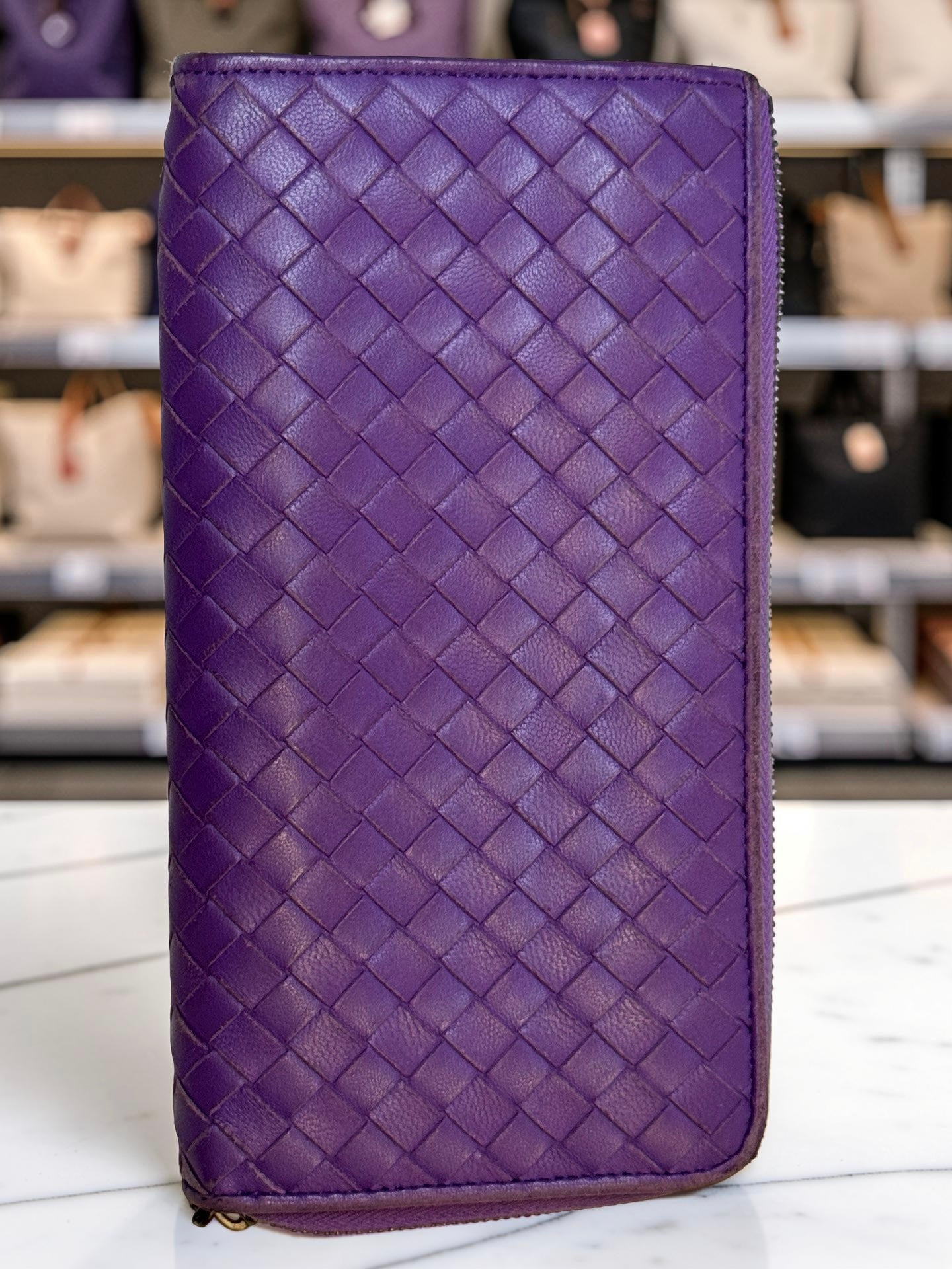 Bottega Veneta Intrecciato Zip-Around Wallet — Purple