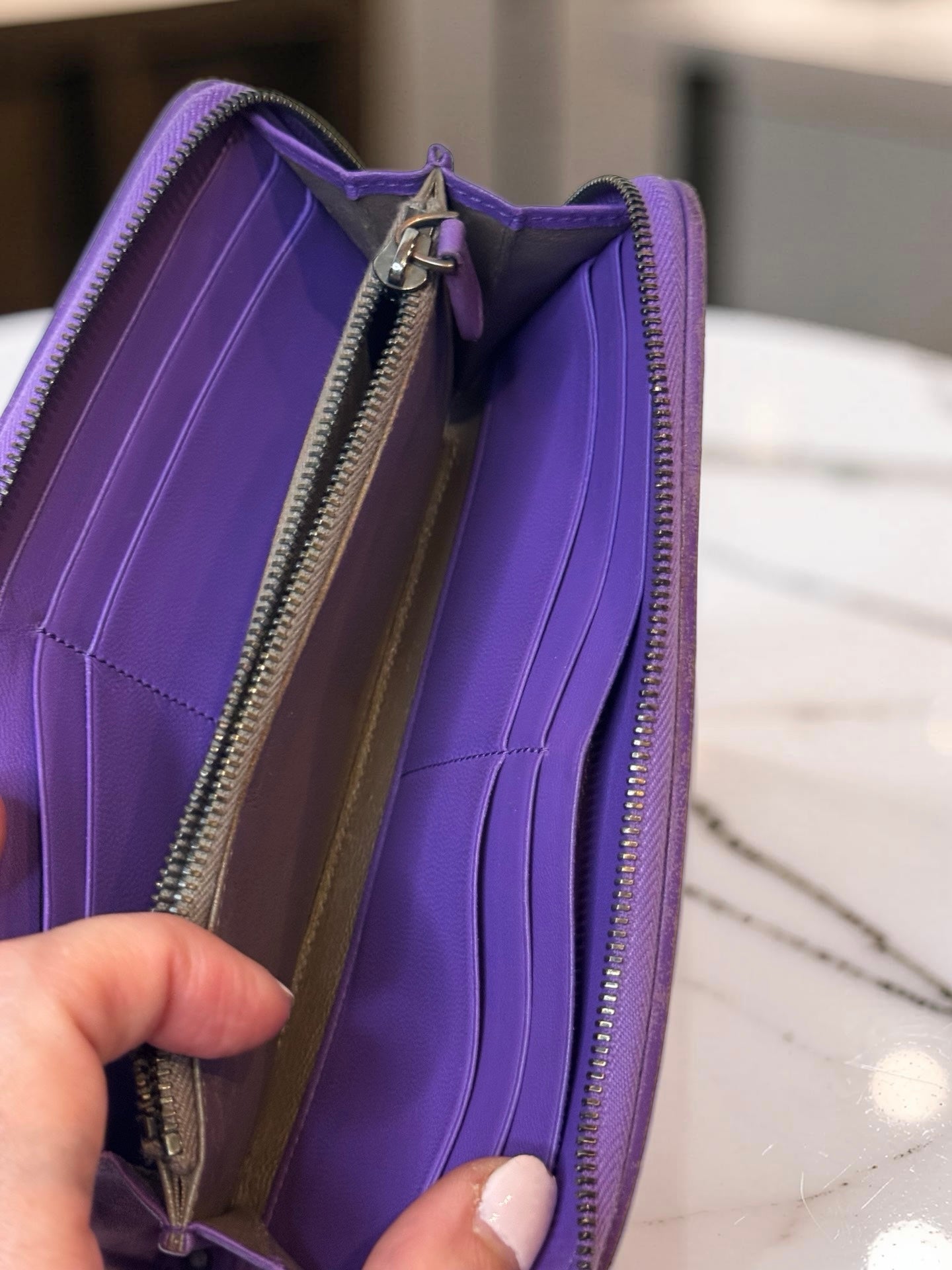 Bottega Veneta Intrecciato Zip-Around Wallet — Purple