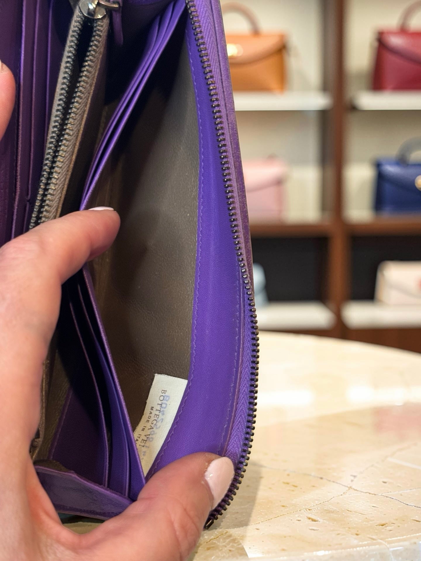 Bottega Veneta Intrecciato Zip-Around Wallet — Purple