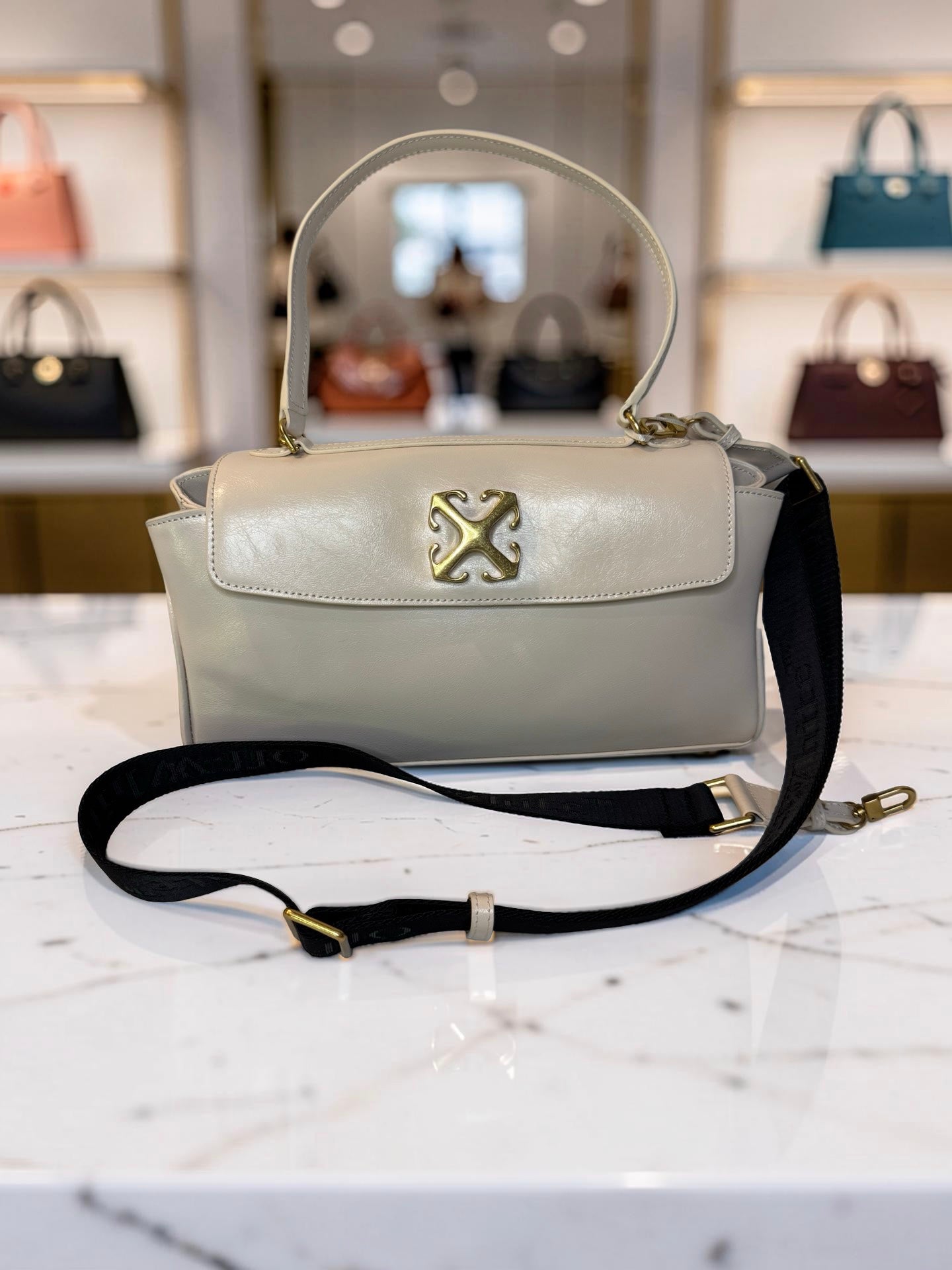 Off-White Jitney East/West Shoulder Bag — Cream — New With Tags
