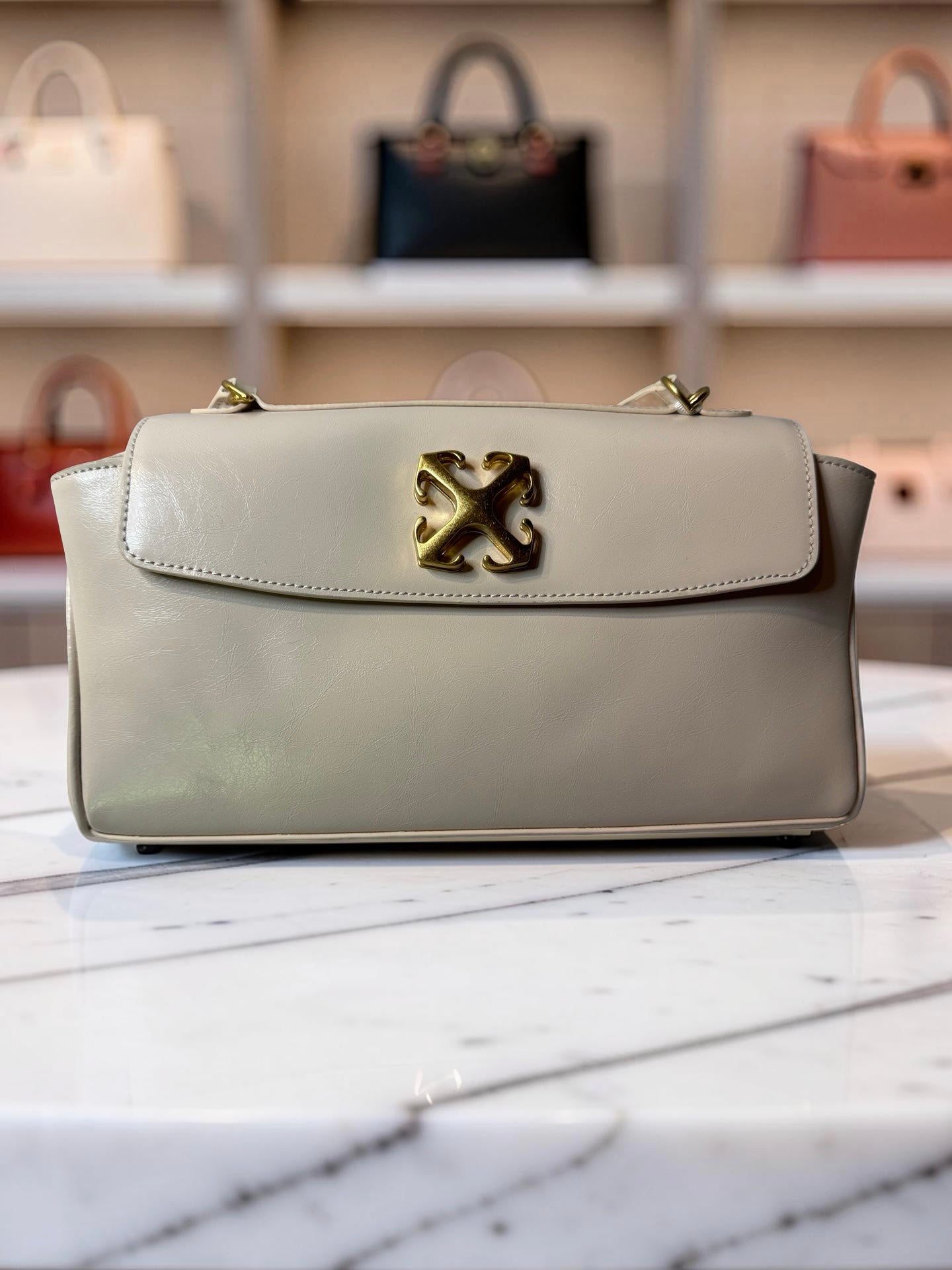 Off-White Jitney East/West Shoulder Bag — Cream — New With Tags