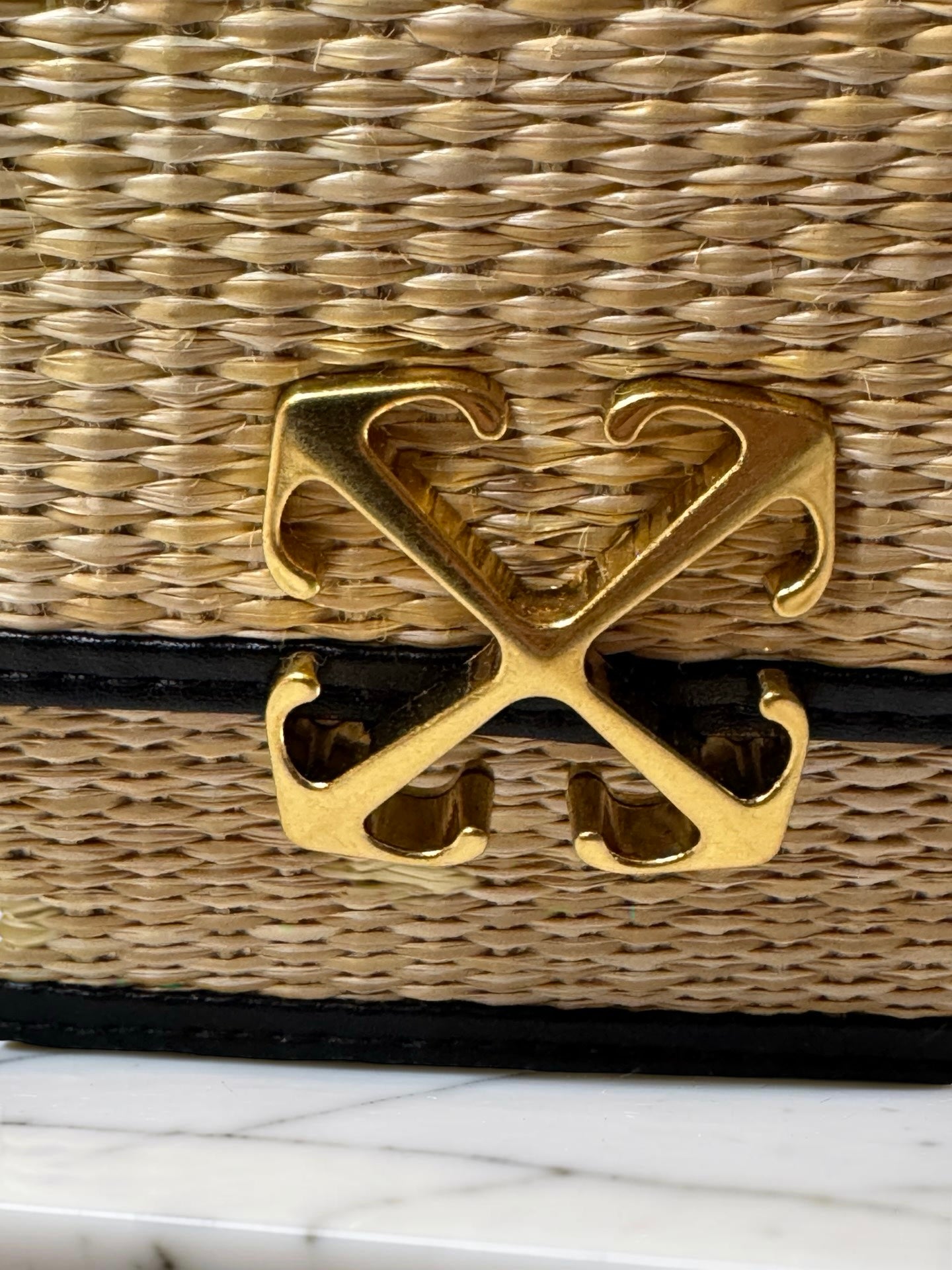 Off-White Raffia Top Handle Crossbody Bag — Natural/Black — New With Tags