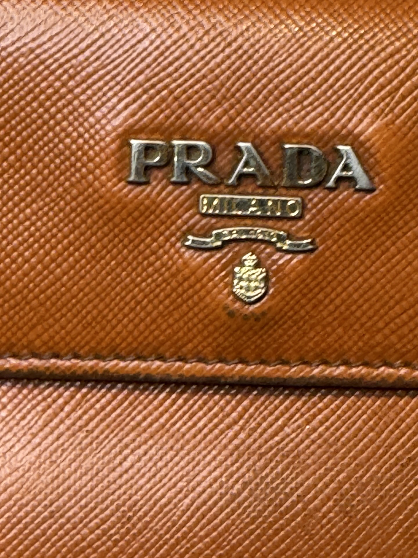 Prada Saffiano Leather Long Wallet — Cognac