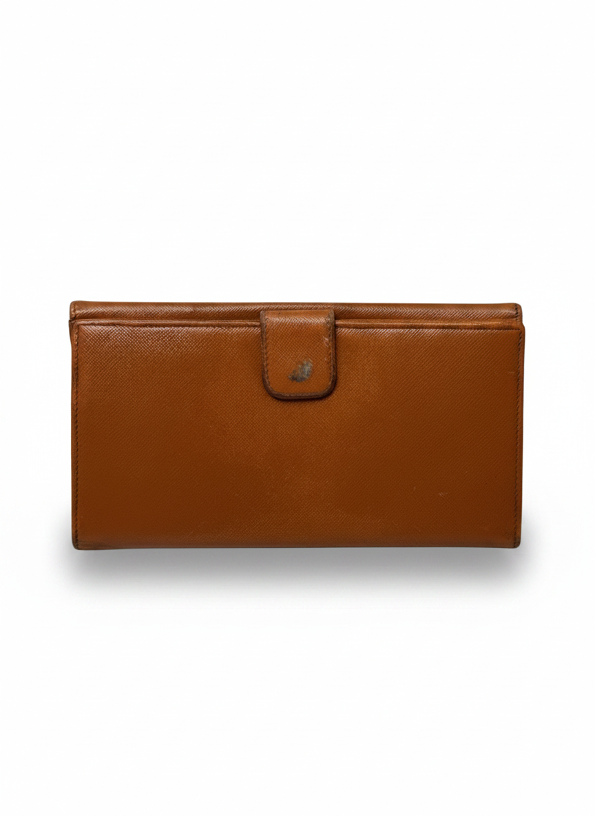 Prada Saffiano Leather Long Wallet — Cognac