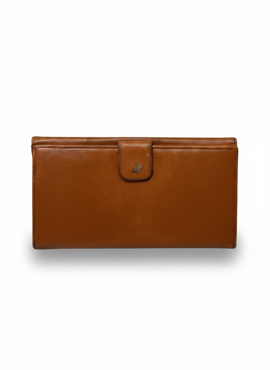 Prada Saffiano Leather Long Wallet — Cognac