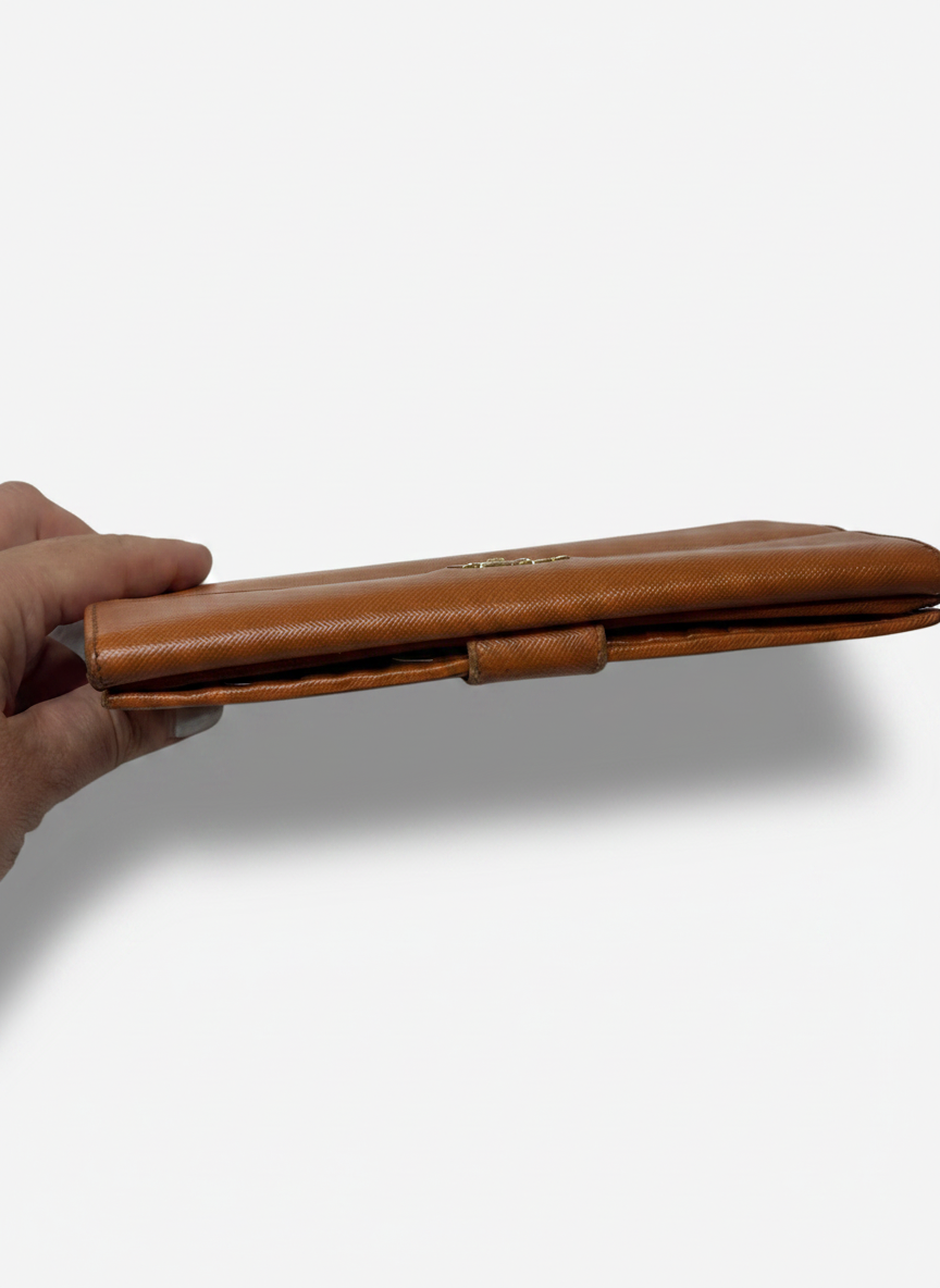 Prada Saffiano Leather Long Wallet — Cognac