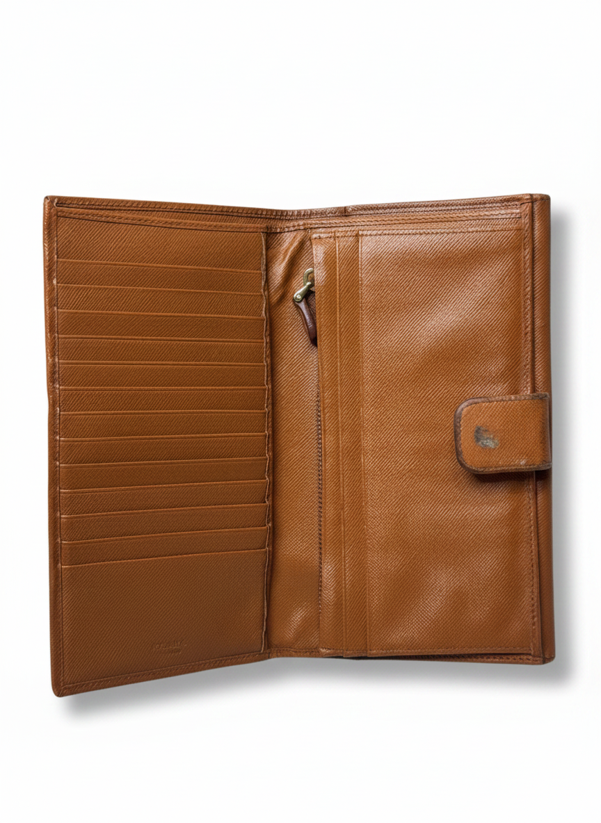 Prada Saffiano Leather Long Wallet — Cognac