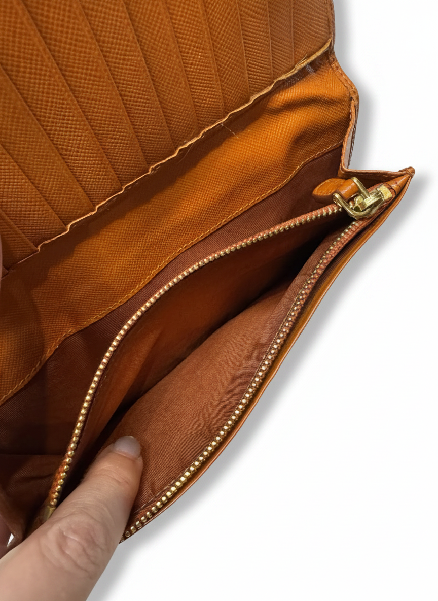 Prada Saffiano Leather Long Wallet — Cognac