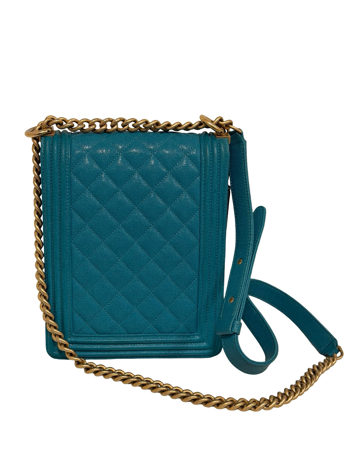 Chanel North South Boy Flap, Turquoise Caviar