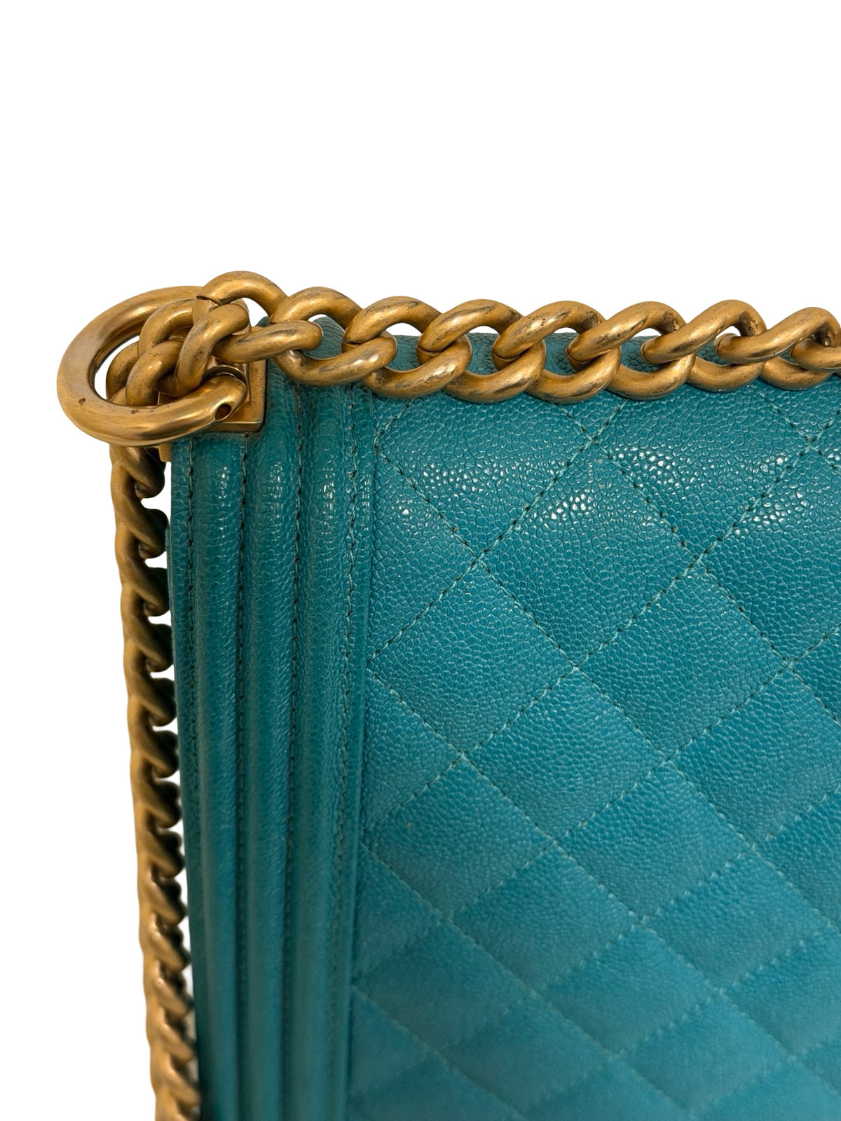 Chanel North South Boy Flap, Turquoise Caviar