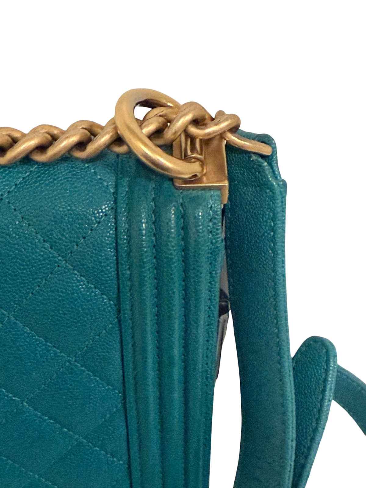 Chanel North South Boy Flap, Turquoise Caviar