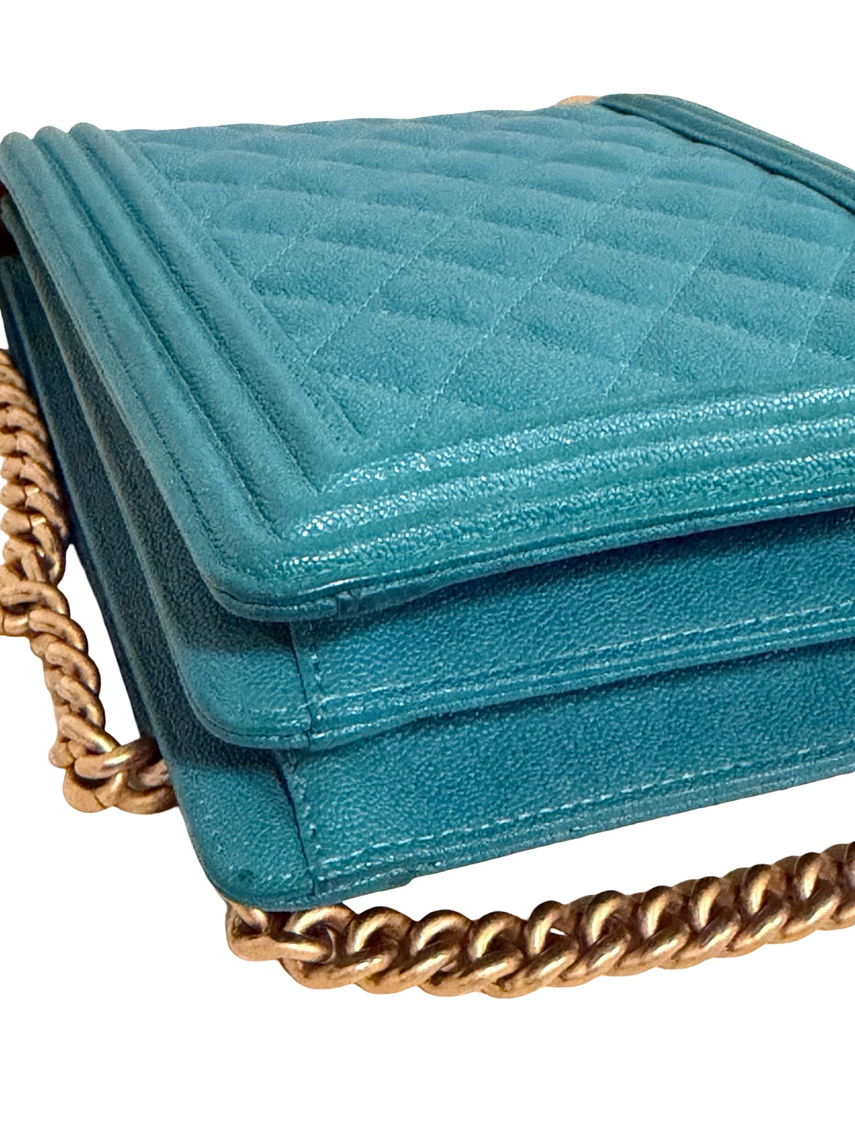 Chanel North South Boy Flap, Turquoise Caviar