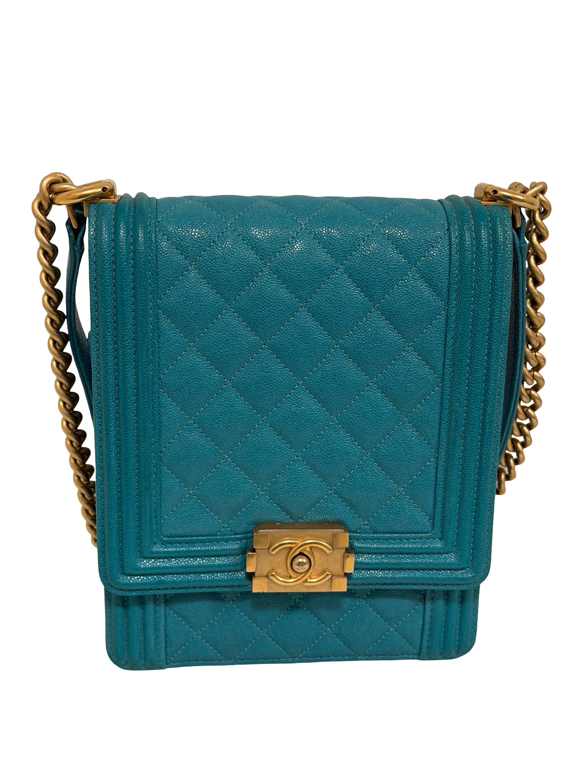 Chanel North South Boy Flap, Turquoise Caviar