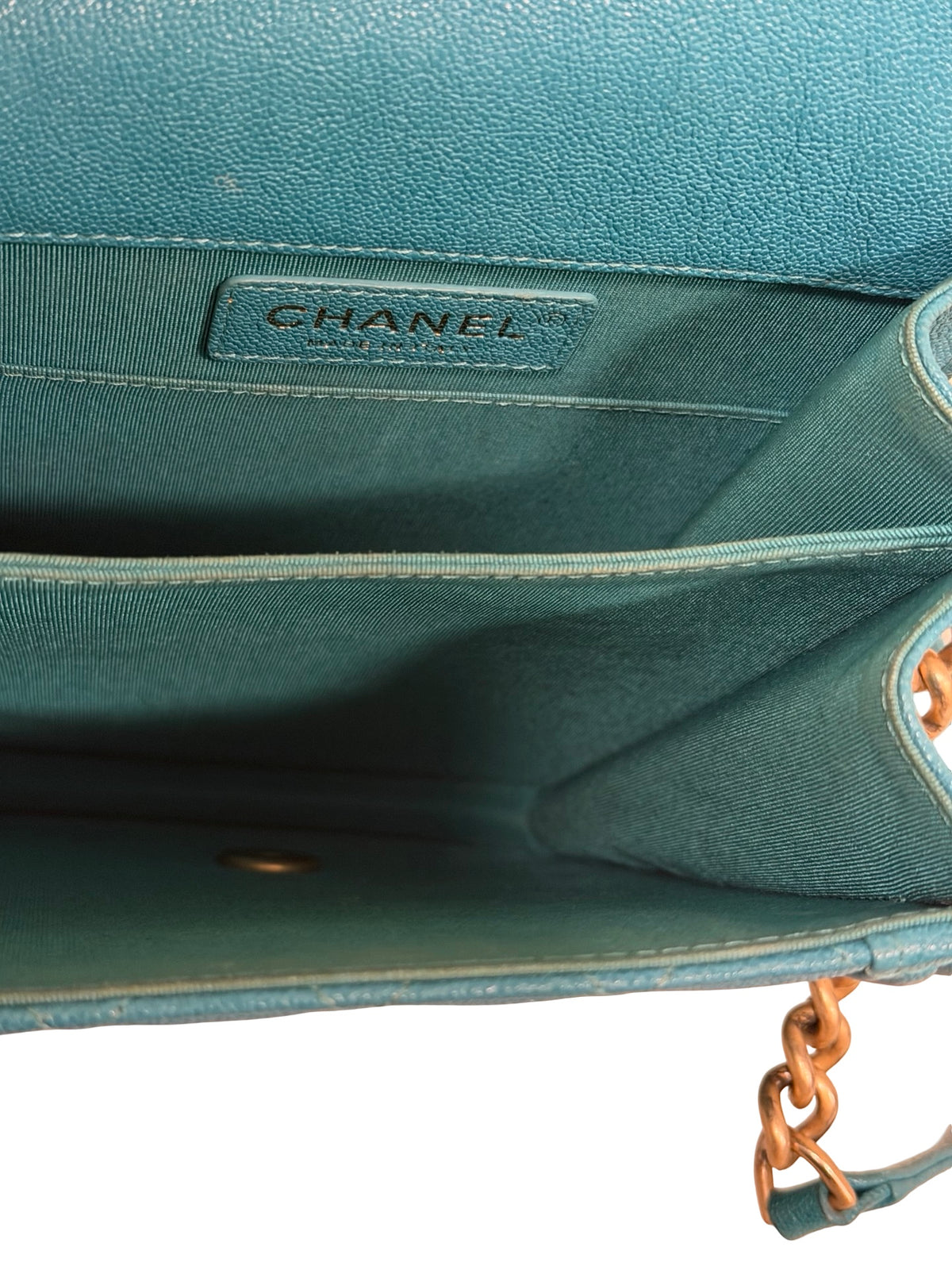 Chanel North South Boy Flap, Turquoise Caviar