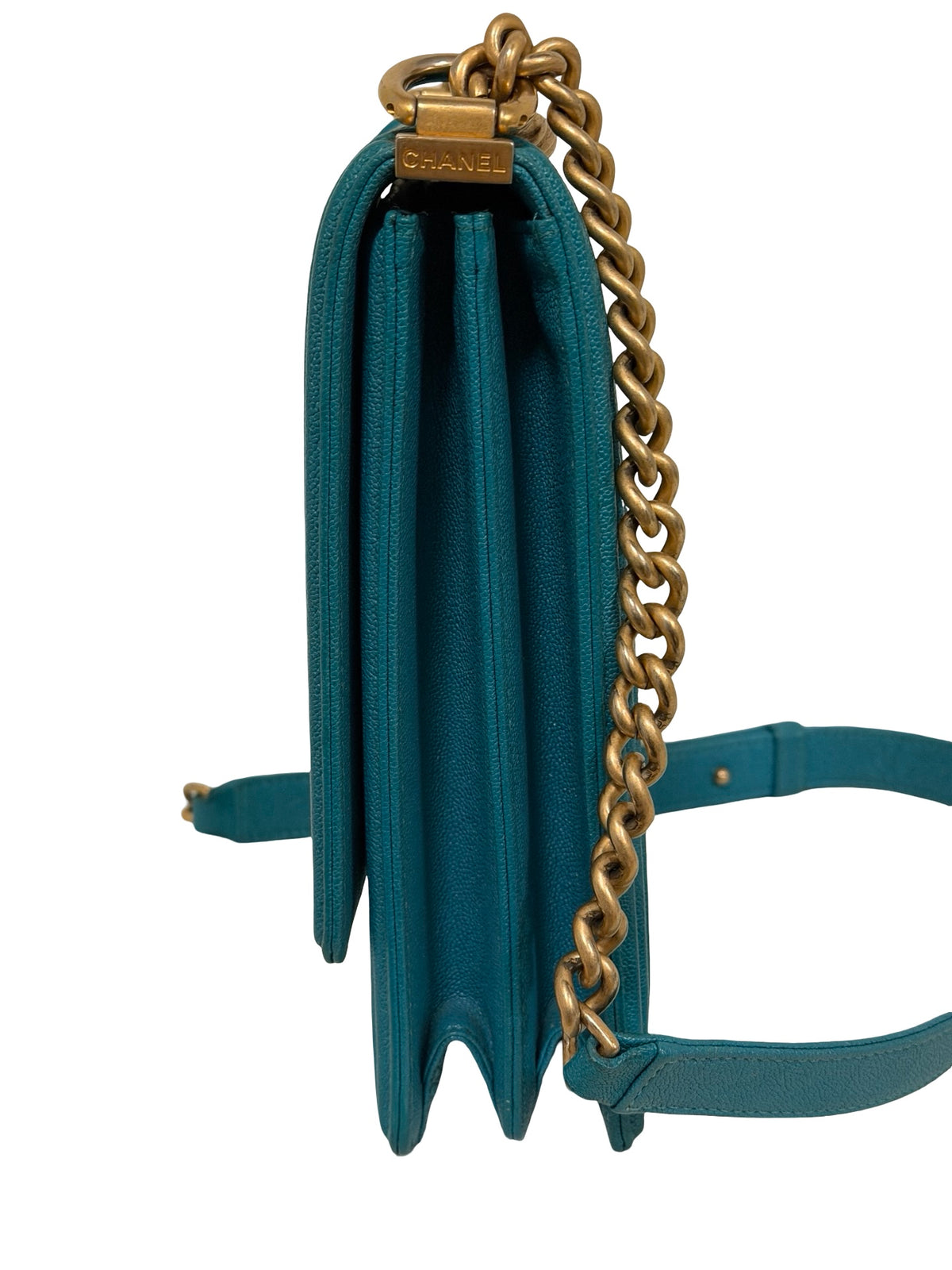 Chanel North South Boy Flap, Turquoise Caviar